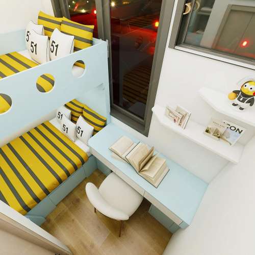 📅兒童房上下床設計睡房書枱書櫃一體	收納衣櫃實木家具衣櫃地台床訂做裝修設計