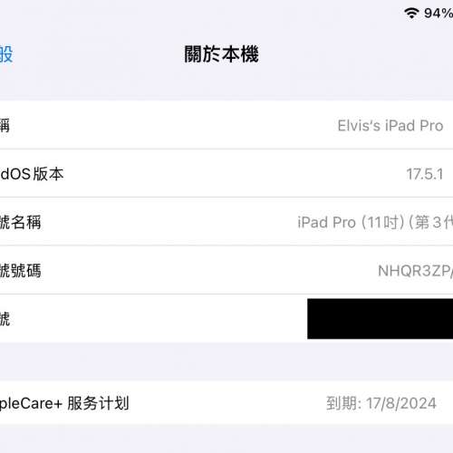 Apple ipad pro 11吋 128Gb Gen 3rd + Apple pencil 2 代 + Apple care