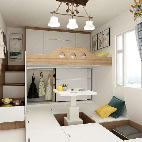 兒童床高箱床-上床下衣櫃設計 | 新居屋裝修裝飾工程多功能組合床衣櫃 簡約現代 經...