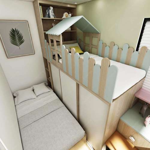 兒童床高箱床-上床下衣櫃設計 | 新居屋裝修裝飾工程多功能組合床衣櫃 簡約現代 經...