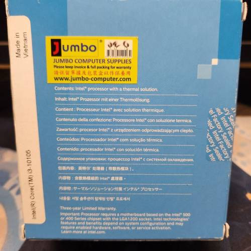 Intel i3-10105 盒裝連原裝散熱器 LGA1200