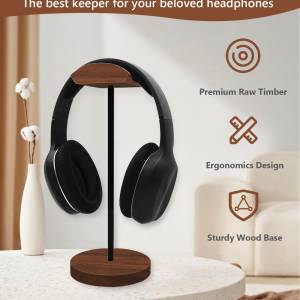 Headphone Holder Stand for Desk, Wood and Metal Headset Hanger Mount Hook...