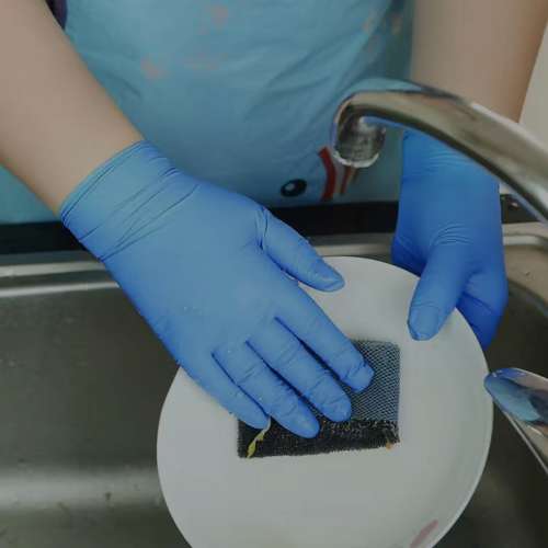 一次性丁腈手套家用防護食品級防水防油洗碗餐飲橡膠美容藍色手套