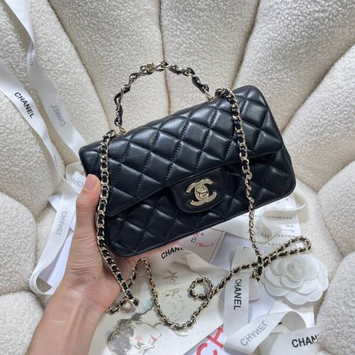 Chane*l新款23k新手柄cf mini羊皮单肩包斜挎包