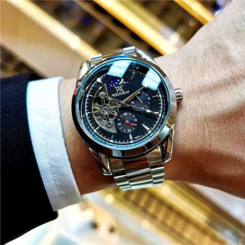 2024新款手表男全自動機械表陀飛輪鏤空夜光防水多功能男士手表