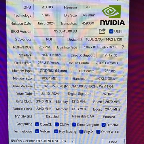 Msi GeForc RTX 4070ti SUPER 16GB GAMING X SLIM GDDR6X