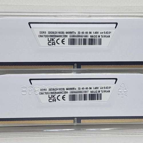 CORSAIR 32GB Kit (2x16GB) VENGEANCER White 白色 CMK32GX5M2B6400C32W DDR5 6400MHz