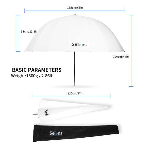 Selens White Diffusion 165cm Parabolic Reflective Umbrella (16 Pod)