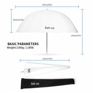 Selens White Diffusion 165cm Parabolic Reflective Umbrella (16 Pod)