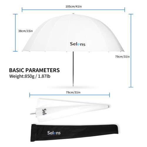 Selens White Diffusion 105cm Parabolic Reflective Umbrella (16 Pod) 十六角深抛...