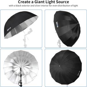 165cm Parabolic Reflective Umbrella Black Silver (16 Pod) 十六角深抛內銀反光傘