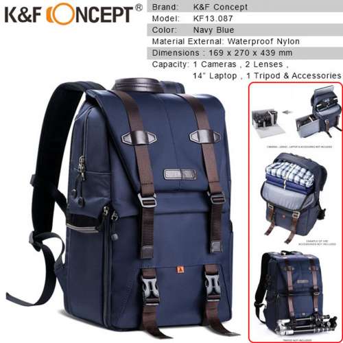 K&F Concept Multi-Functional Camera Travel Backpack (Navy Blue) - KF13.087