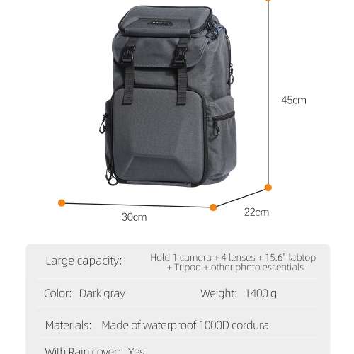 K&F Concept All-Day-Shooter Photographers Backpack (Grey)  - KF13.098V1