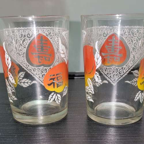 1990年時代 印花圖案 玻璃杯 2隻一套價 裝潢 裝飾品 收藏品 1990's Print Pattern ...