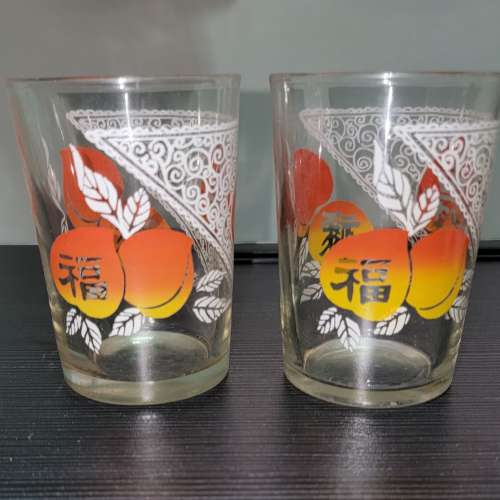 1990年時代 印花圖案 玻璃杯 2隻一套價 裝潢 裝飾品 收藏品 1990's Print Pattern ...
