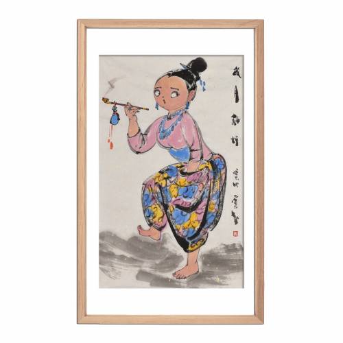 超值中美协会员窦红手绘真迹美女小胖妞名人画《岁月静好》