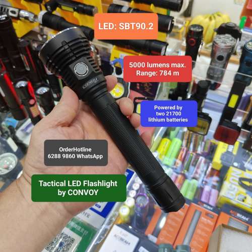 極強光手電筒 5000流明。Convoy Long Range TIR Flashlight. 2 lithium batteries ...