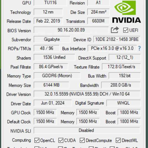 Gigabyte GTX 1660TI OC 6G