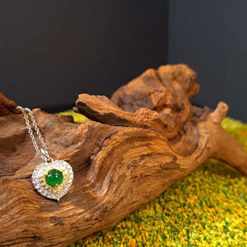 S925陽綠銀鑲心形帶石吊墜