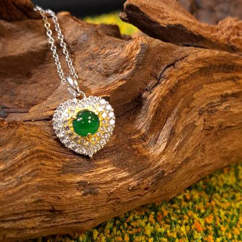 S925陽綠銀鑲心形帶石吊墜