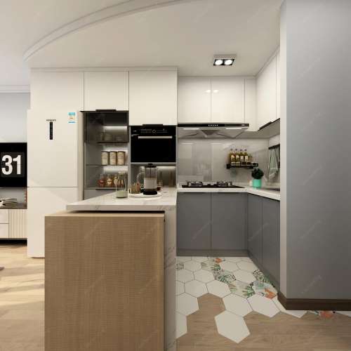 🎂廚房吧枱設計 一體式餐枱 伸縮餐枱 英式傢俬設計焗漆面廚房櫥櫃設計訂做廚房L型櫥...