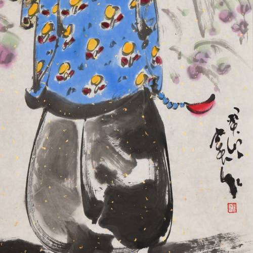 中美协会员窦红美女小胖妞画《岁月静好》