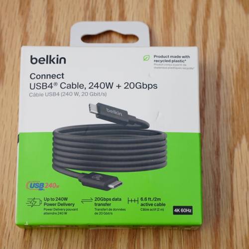 Belkin Connect USB4 240W + 20 Gbps 數據線 (2M) 兼容 Thunderbolt