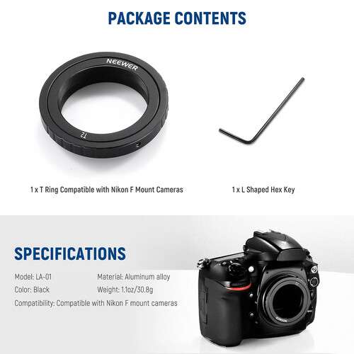 Neewer T-Ring with M42 Thread for Nikon F-Mount Cameras