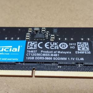 Ram CRUCIAL DDR5 5600 SODIMM 12GBx2=24Gb