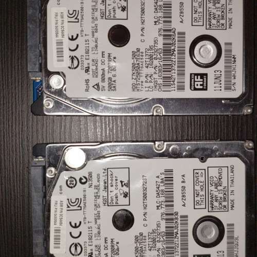 HSGT (Hitachi) 2隻500GB全部正常2.5 HDD SATA