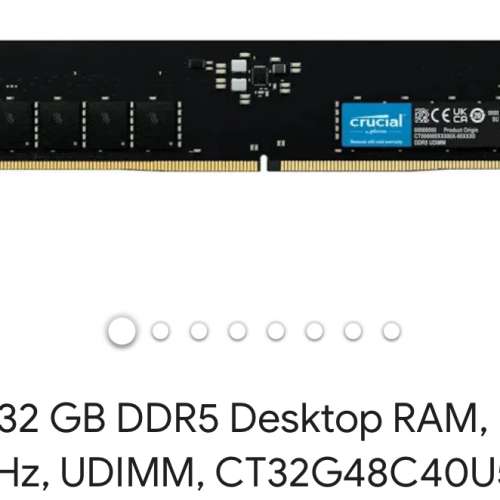 Crucial 64GB DDR5 桌上型電腦記憶體，4800MHz，UDIMM (兩條32GB)