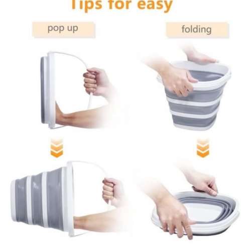易攜洗車釣魚露營摺疊式水桶（9.5吋高x 8 吋）collapsible easy carry foldable ca...