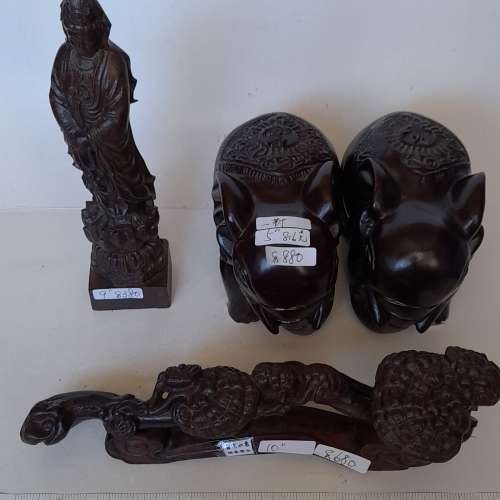 沉香木雕擺件，單一款價錢如照片顯示，一手三款，包括一對大象一套靈芝，一個觀音。...