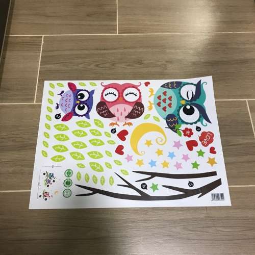 家居裝飾 櫃門 窗 牆壁貼 DIY 自由拼貼 環保防水 - 兔子 水族世界 枝上貓頭鷹
