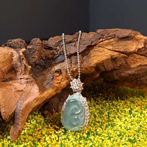 S925銀鑲冰晴水如意翡翠吊墜