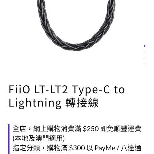 FiiO LT-LT2 Type-C to Lightning otg 轉接線 買一送一