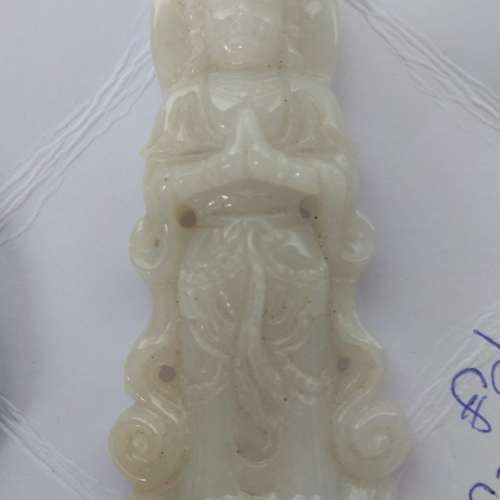 翡翠A白玉三寸觀音吊咀/手把件，圓滑好水頭好雕工。原價980元現減售500元。no.A6.8.24
