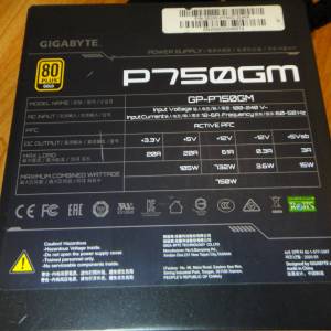 Gigabtye 750W 80 Plus Gold Fully Modular PSU P750GM 全模組