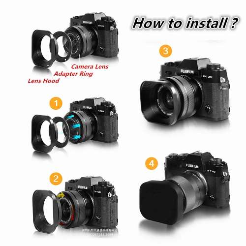 38mm Filter Size Square Metal Screw-in Standard Lens Hood Set