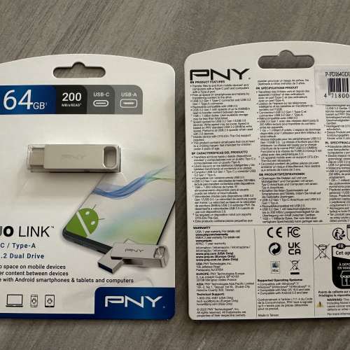 PNY Duo Link 64GB USB 3.2 USB-C Drive 手指全新未用