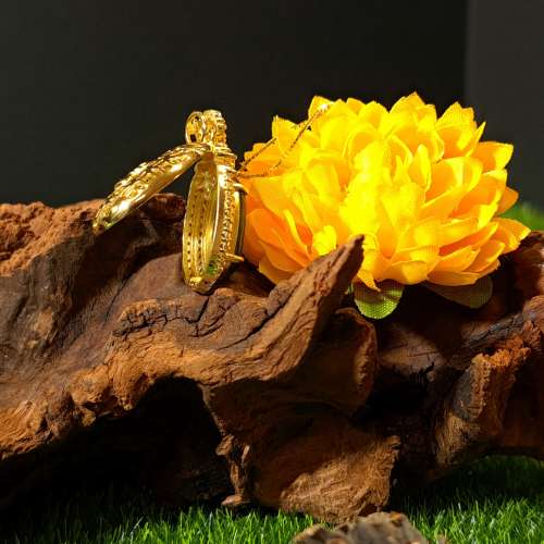 銀鍍金帶石果綠橢圓形翡翠吊墜