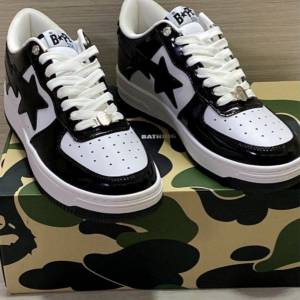 全新正版bape star 黑白配色漆皮波鞋