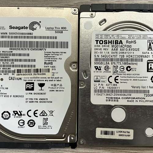 2.5" Toshiba 500GB (7200RPM) + 2.5" Seagate 500GB (7200RPM)