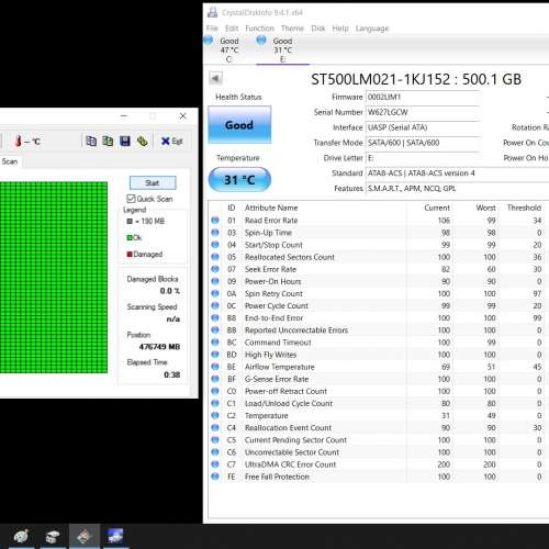 2.5" Toshiba 500GB (7200RPM) + 2.5" Seagate 500GB (7200RPM)