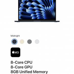 全新2024 13吋 m3 MacBook Air 午夜暗色 (一年保養)