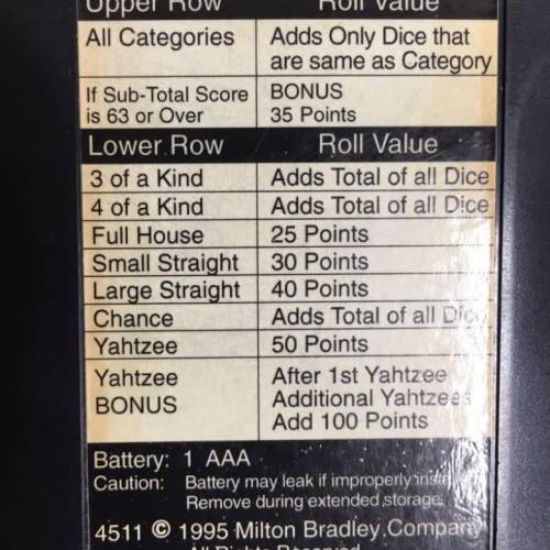 美國電子手持《亞赫采》Yahtzee計分遊戲機。一部鍛練大腦的遊戲機，老少相宜。100%...