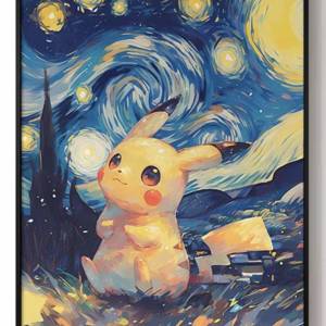 梵高 星夜 比卡超 Pokemon 30*40cm 藝術畫連框 激罕 值得珍藏