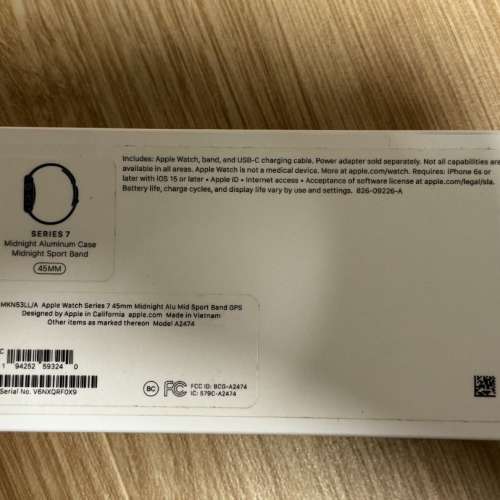 全新蘋果手錶全黑Apple Watch S7 45mm Midnight Alu Mid Sport Band GPS(N53)