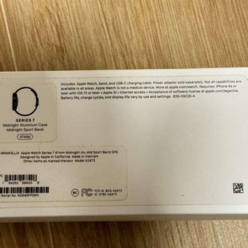 全新蘋果手錶冇激活Apple Watch S7 41mm Midnight (MX3)