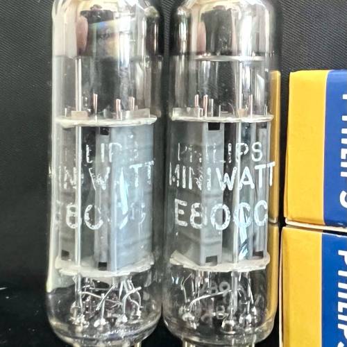 E80CC 飛利浦金腿圓環長灰屏配對一對荷蘭1964同年同月製造有盒 ECC82 12AU7 Philip...